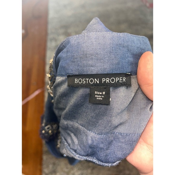 Boston Proper Beaded Denim Dress Beaded Detail Cowgirl Chic Concert Festival 8 - Picture 10 of 10